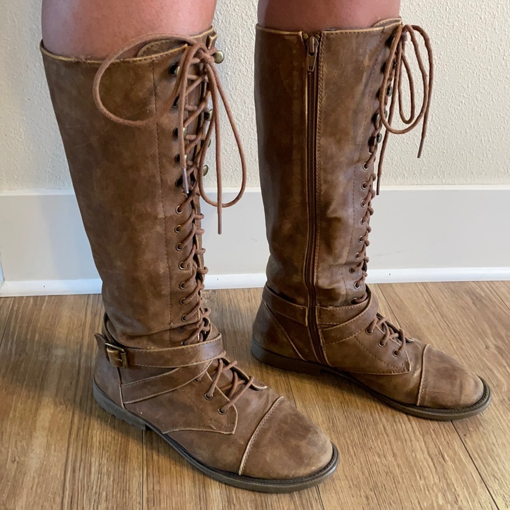 Tall lace up boots w/zipper